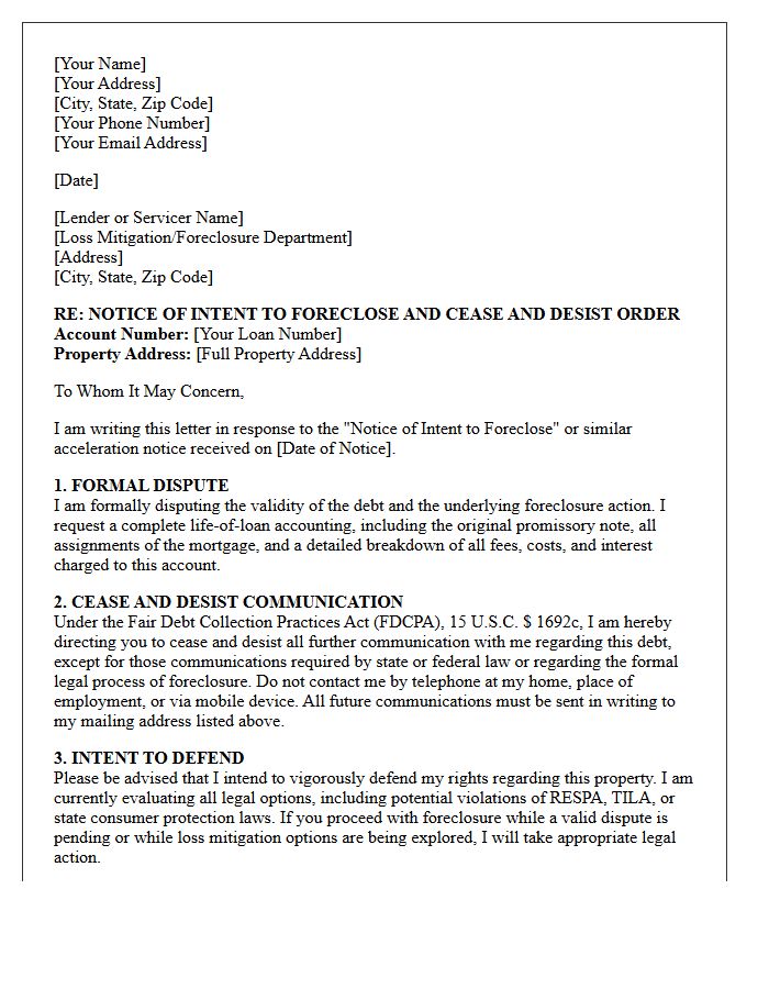 Final Foreclosure Intent Notice and Communication Cease and Desist Letter