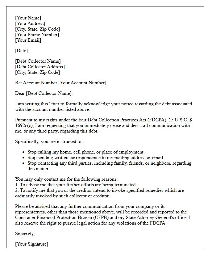 Consumer Cease and Desist Third-Party Communication Acknowledgment Letter