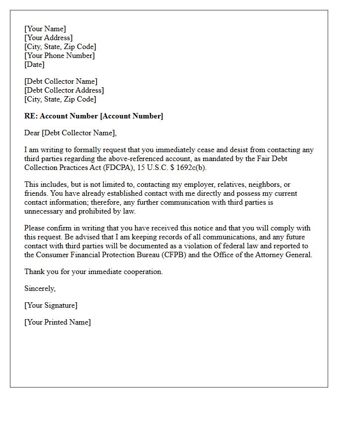 Third-Party Contact Cease and Desist Confirmation Letter