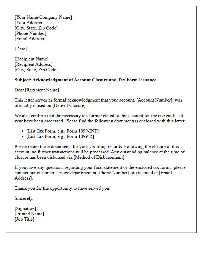 Account Closure and Tax Form Issuance Acknowledgment Letter