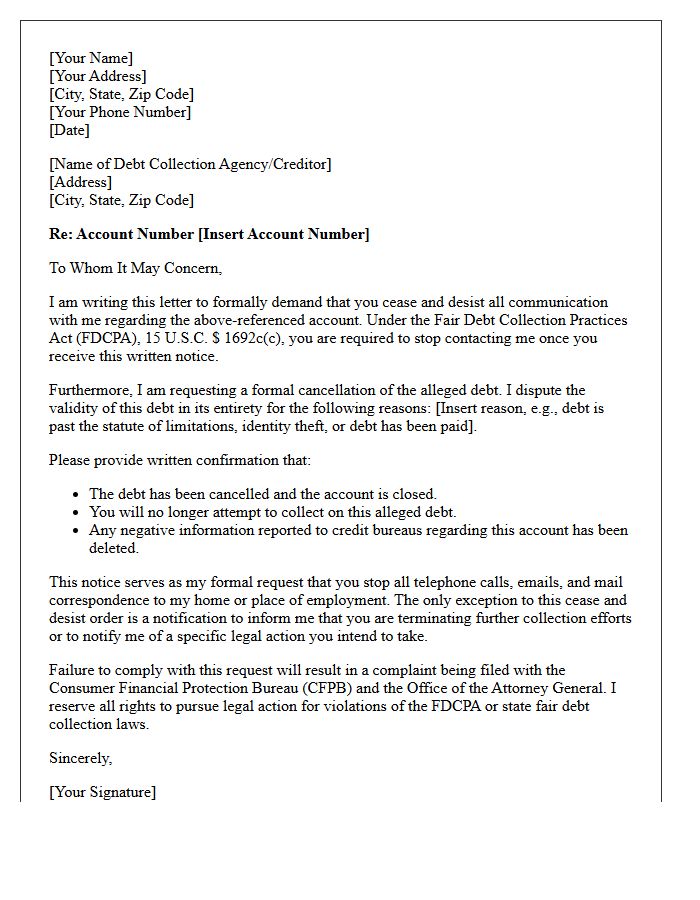 Cease and Desist Compliance and Cancellation of Debt Letter