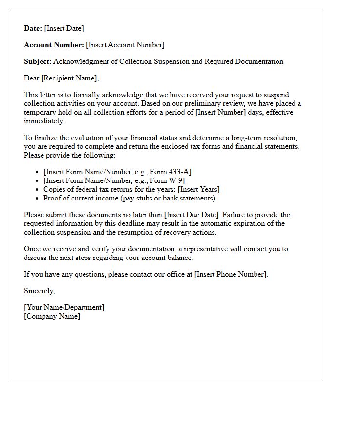 Collection Suspension Acknowledgment and Tax Form Letter