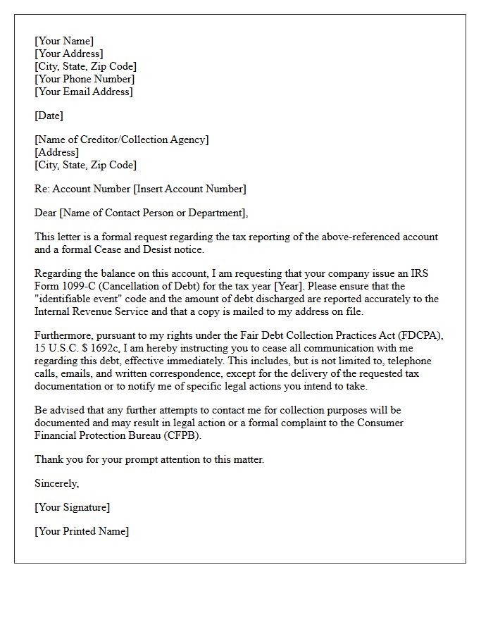 Debt Forgiveness Tax Reporting and Cease and Desist Letter