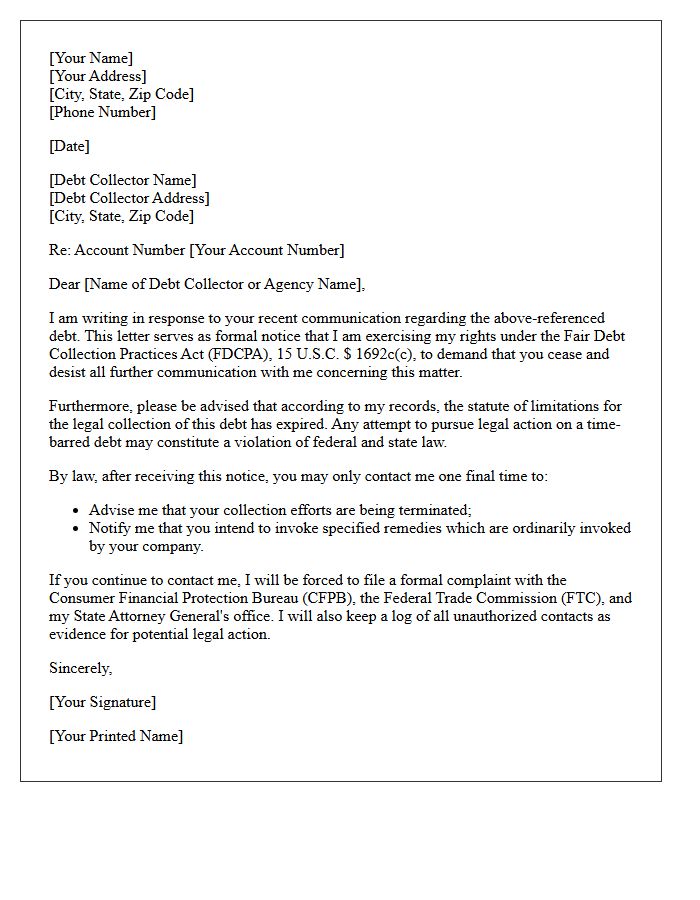 Expired Debt Cease and Desist Acknowledgment Letter