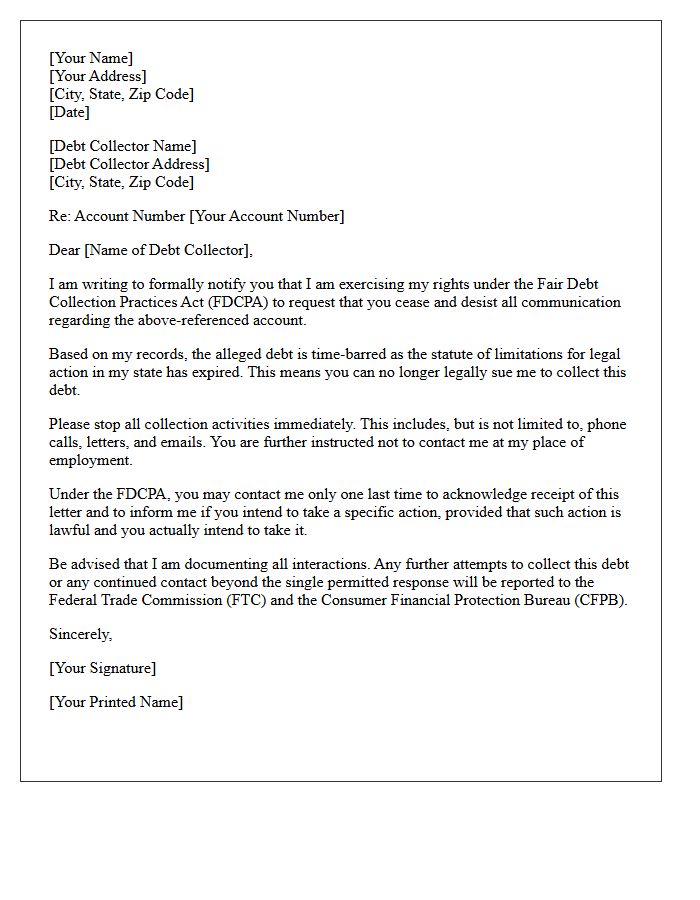 Letter Confirming Cease and Desist for Time-Barred Debt
