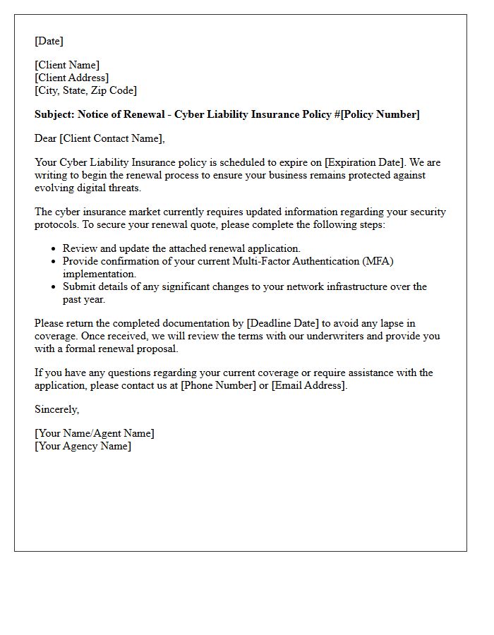 Client Cyber Liability Insurance Renewal Letter