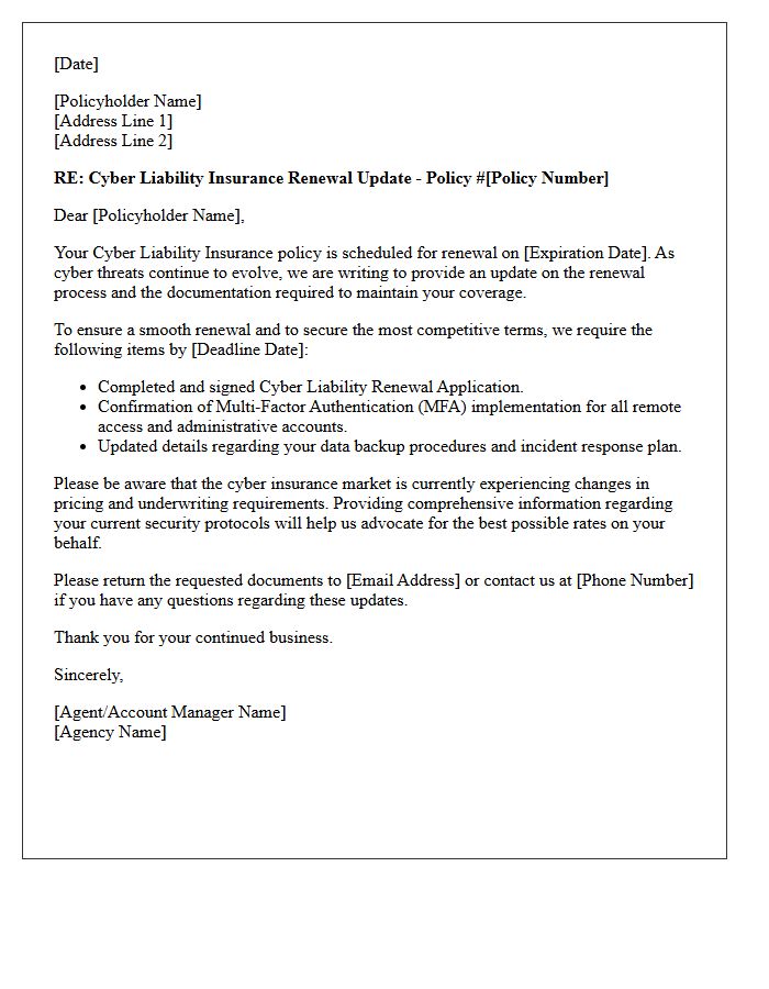 Cyber Liability Coverage Renewal Update Letter