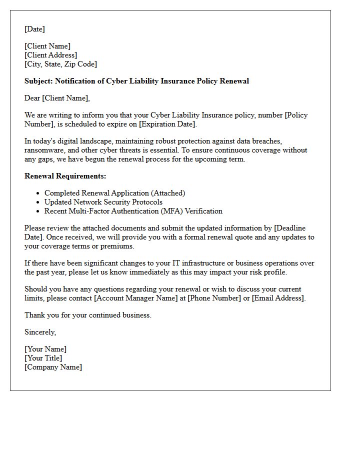 Cyber Liability Risk Insurance Renewal Letter