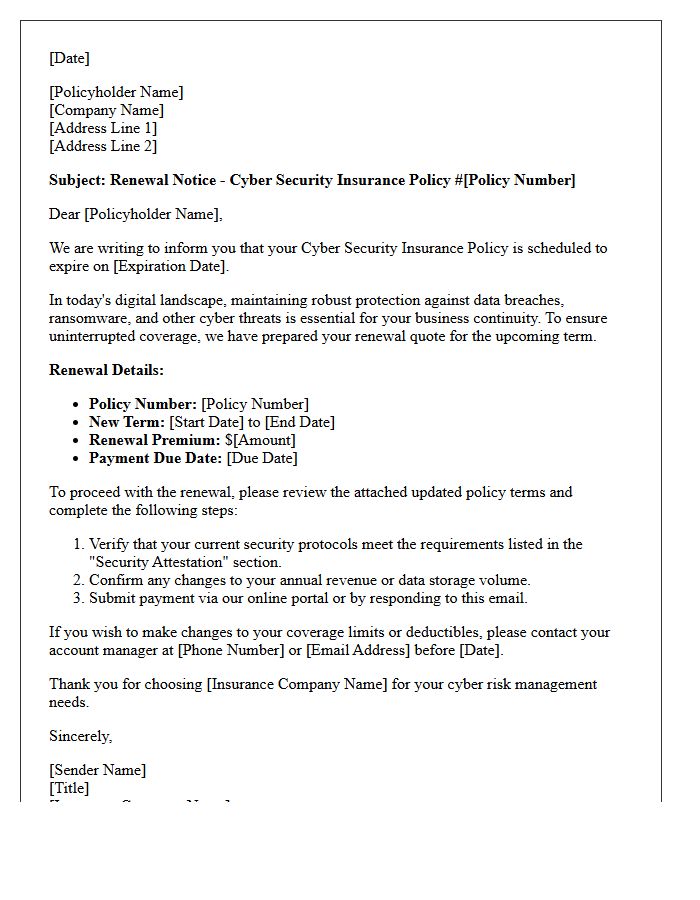 Cyber Security Insurance Policy Renewal Letter