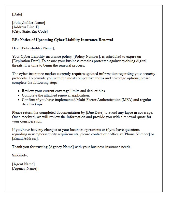 Insurance Agency Cyber Liability Renewal Letter
