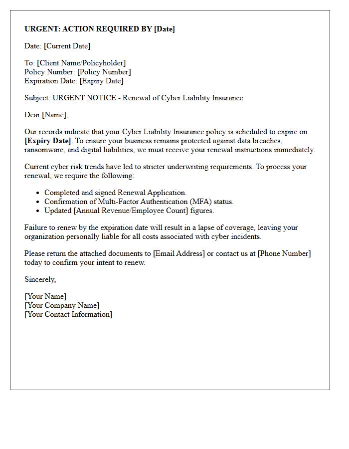 Urgent Cyber Liability Insurance Renewal Letter