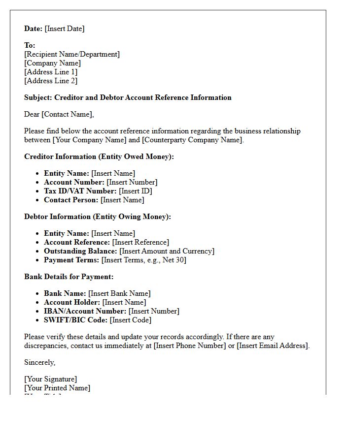 Creditor and Debtor Account Reference Information