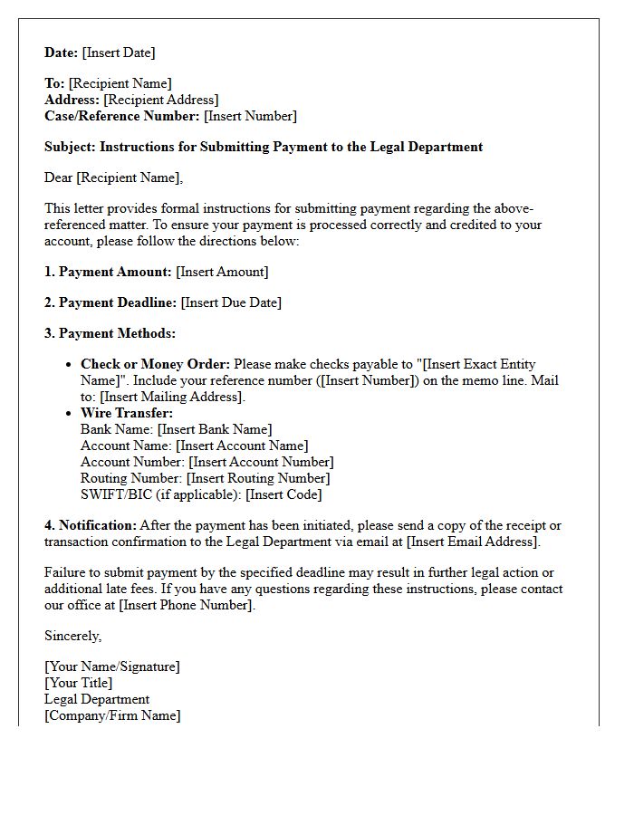 Instructions for Submitting Payment to the Legal Department