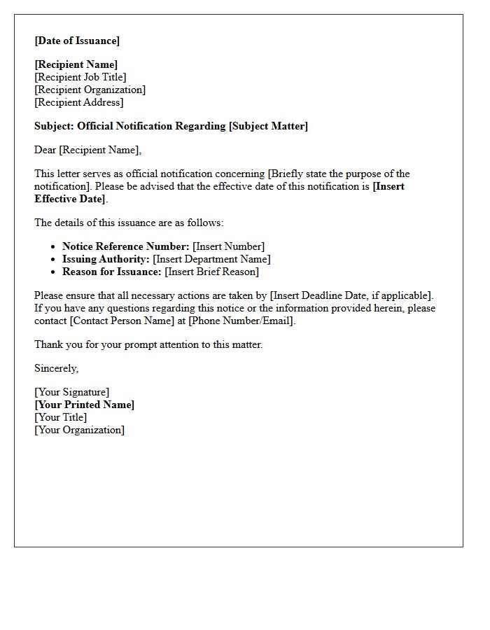 Official Date and Issuance of the Notification Letter