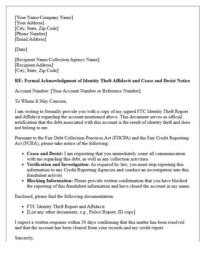 FTC Affidavit Receipt and Cease and Desist Acknowledgment Letter