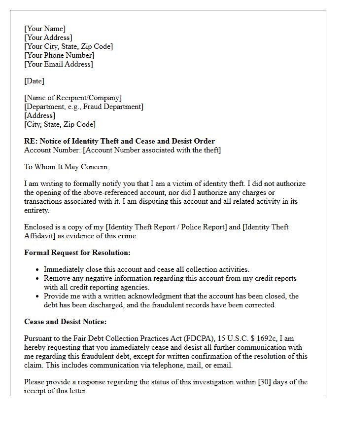 Identity Theft Claim Resolution and Cease and Desist Acknowledgment Letter