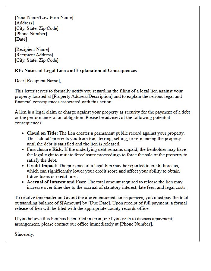Explanation of Legal Lien Consequences