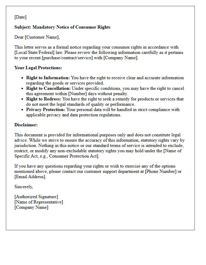 Mandatory Consumer Rights Letter Disclaimer