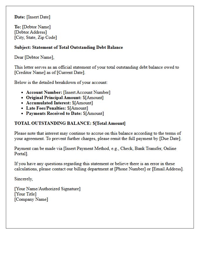 Statement of Total Outstanding Debt Balance