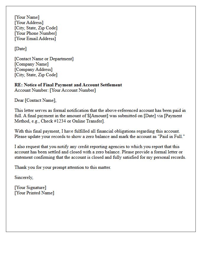 Account Paid in Full Settlement Letter
