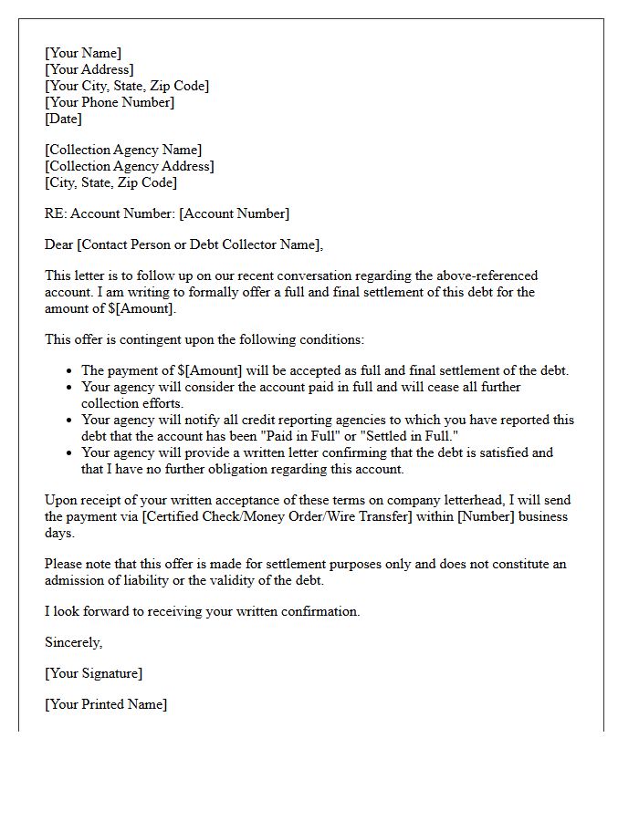 Collection Account Full Settlement Letter