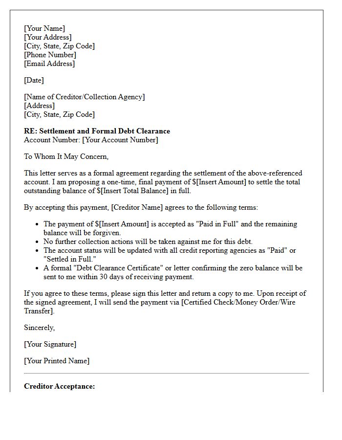 Debt Clearance and Settlement Letter