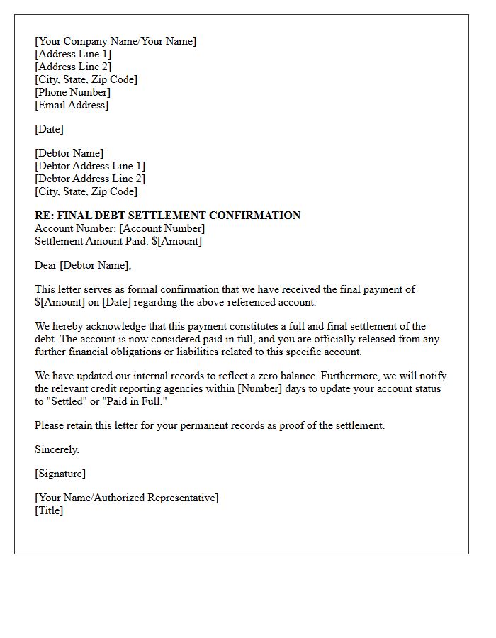 Final Debt Settlement Confirmation Letter