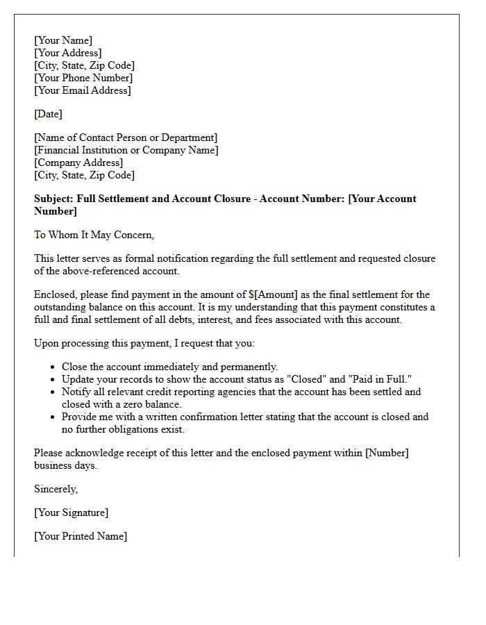 Letter of Full Settlement and Account Closure