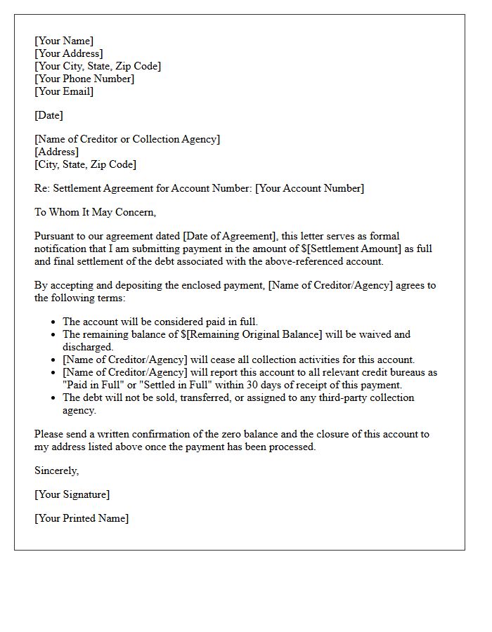 Paid in Full Debt Settlement Letter