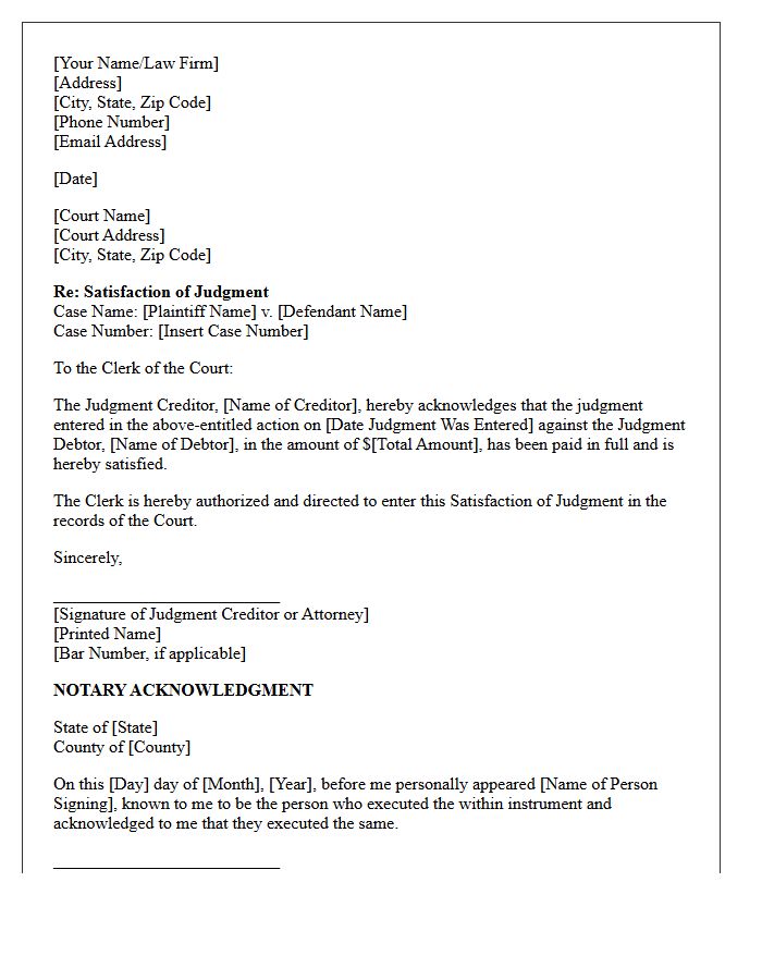 Court Filed Satisfaction of Judgment Letter