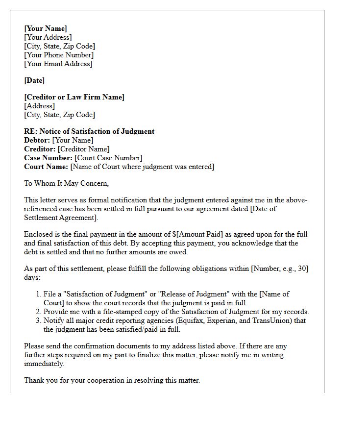 Debt Settlement Judgment Satisfaction Letter