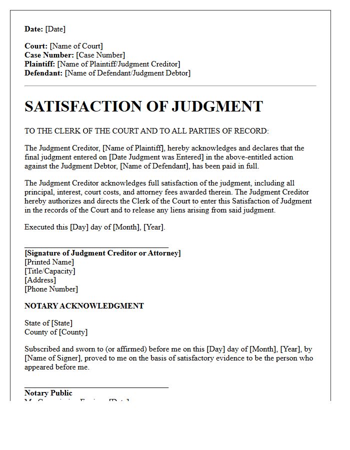 Final Judgment Release and Satisfaction Letter
