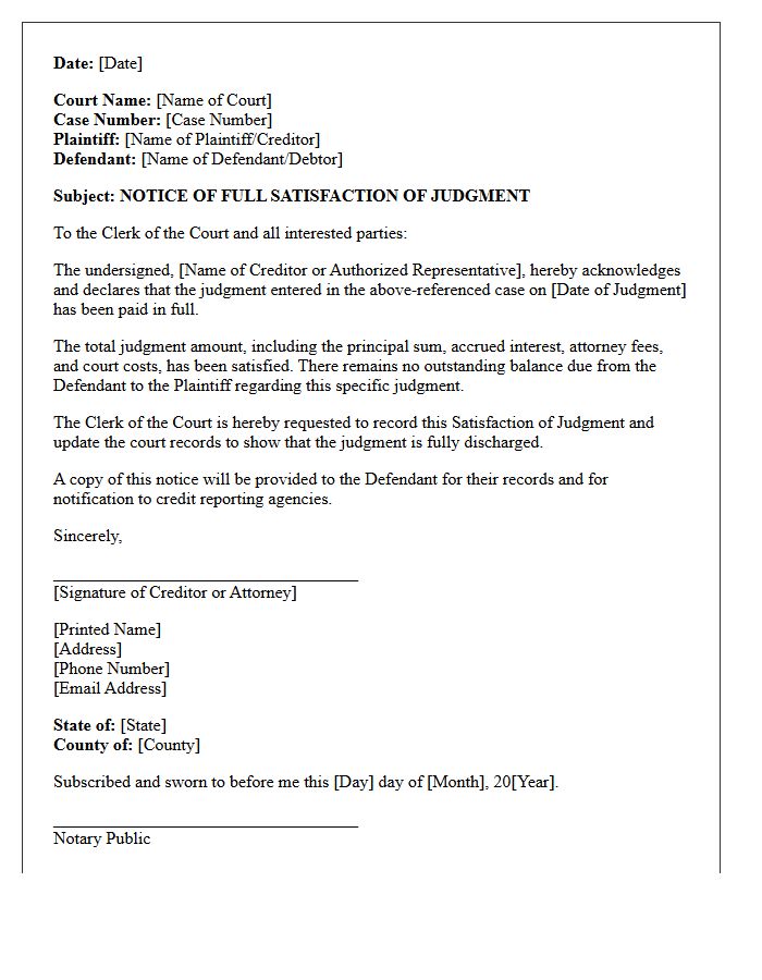 Full Payment Satisfaction of Judgment Letter