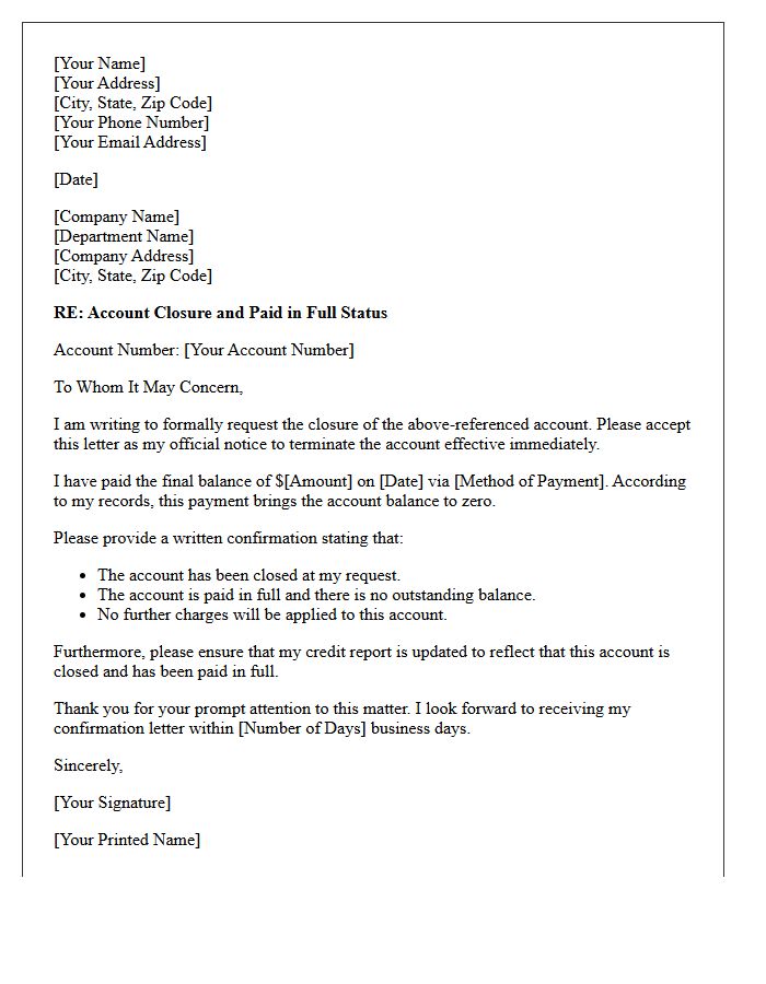 Account Closure and Paid In Full Letter