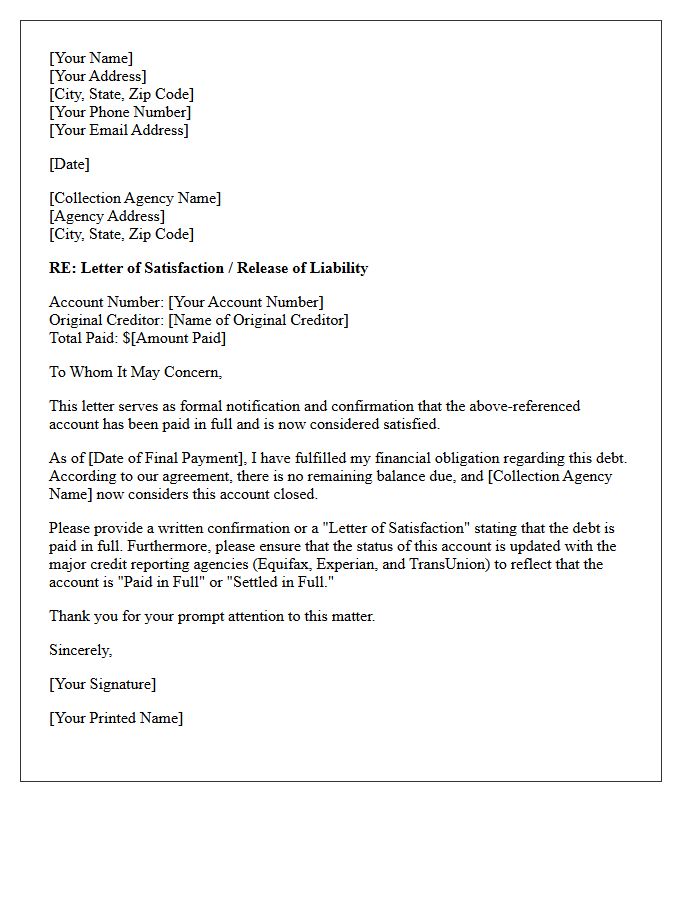 Collection Account Satisfaction Letter