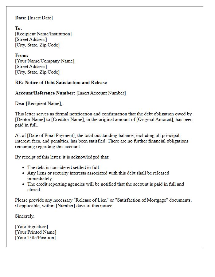 Final Debt Obligation Satisfaction Letter