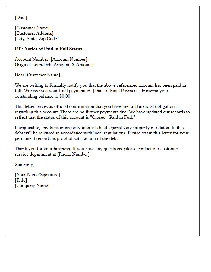 Notice of Paid In Full Status Letter