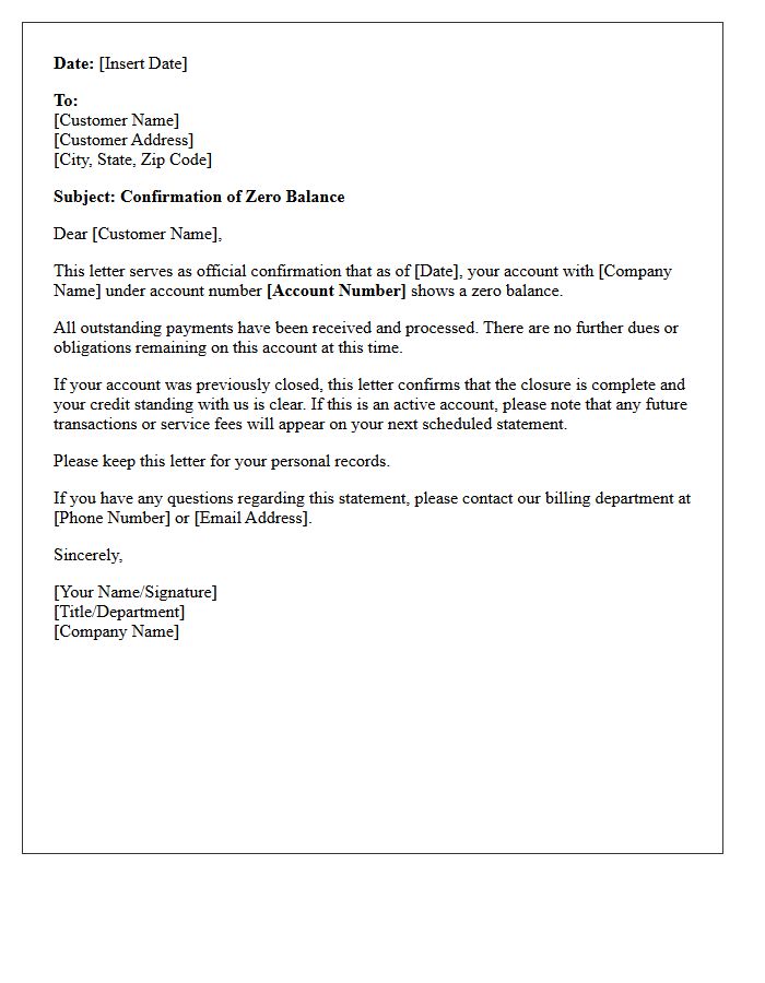 Zero Balance Confirmation Letter
