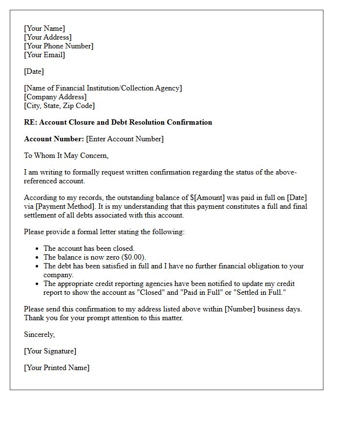 Account Closure and Debt Resolution Confirmation Letter