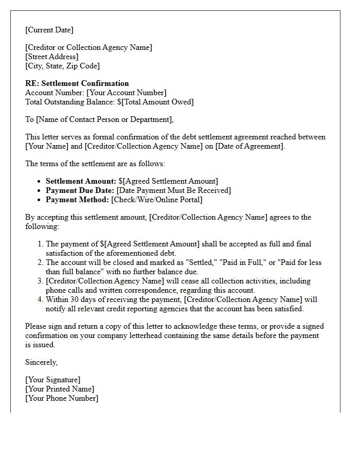 Debt Resolution Settlement Confirmation Letter