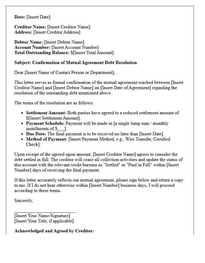 Mutual Agreement Debt Resolution Confirmation Letter