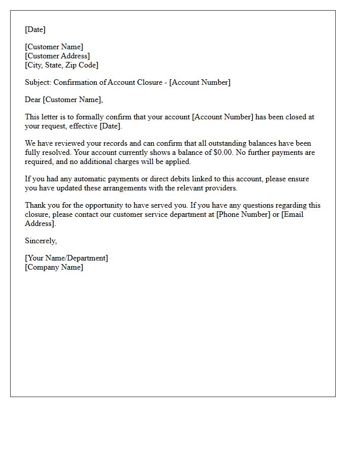 Account Balance Resolved Closure Letter