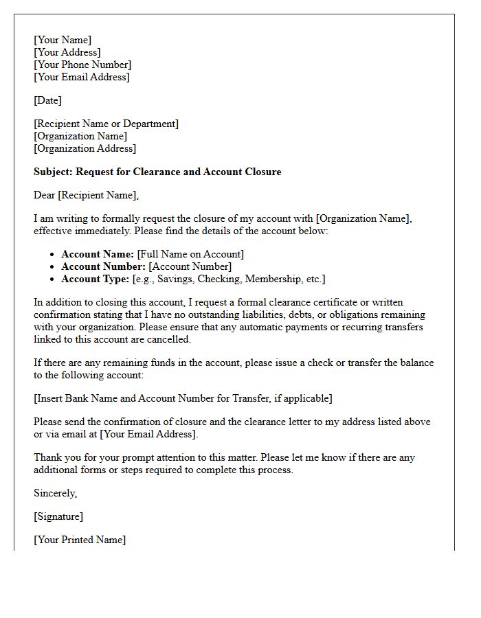 Clearance and Account Closure Letter