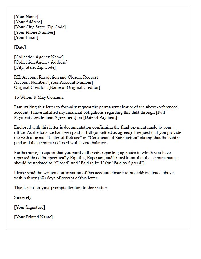 Collection Account Resolution and Closure Letter