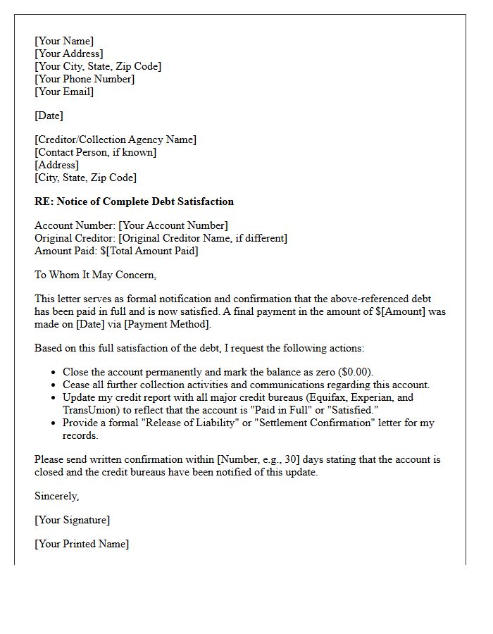 Complete Debt Satisfaction Closure Letter