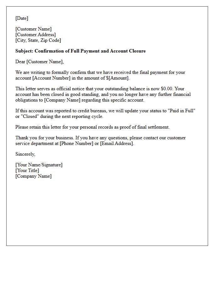 Confirmation of Full Payment Closure Letter