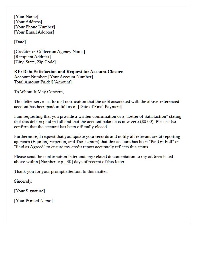Debt Satisfaction and Account Closure Letter