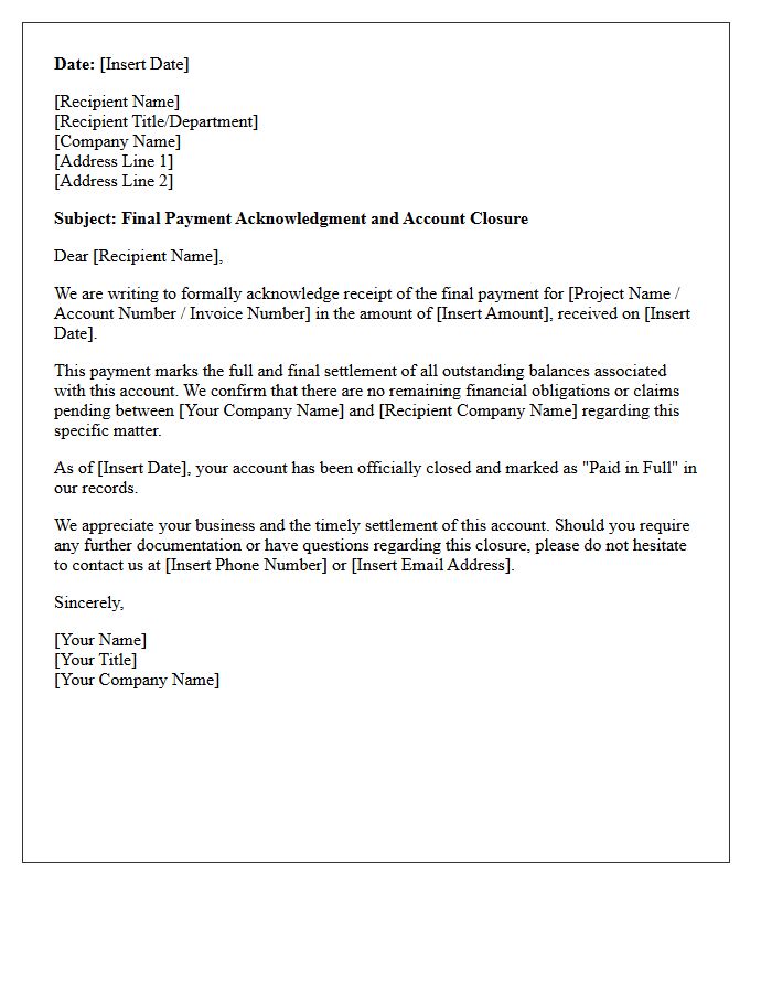 Final Payment Acknowledgment and Closure Letter