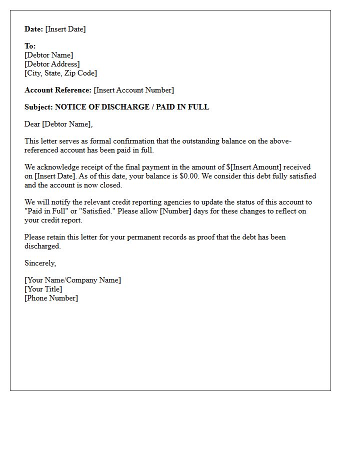 Outstanding Debt Paid in Full Closure Letter