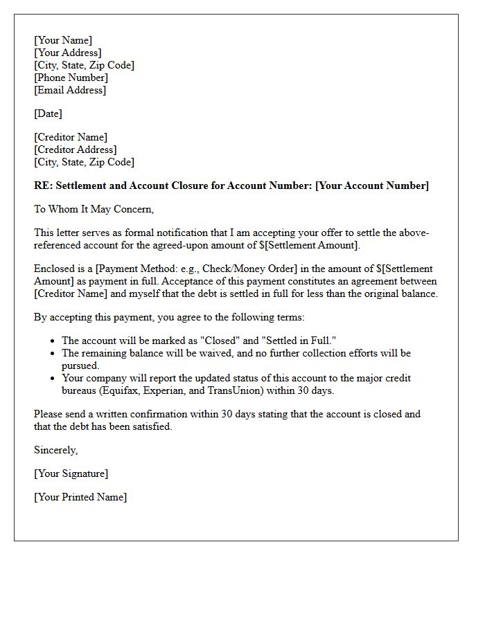 Settlement in Full Account Closure Letter